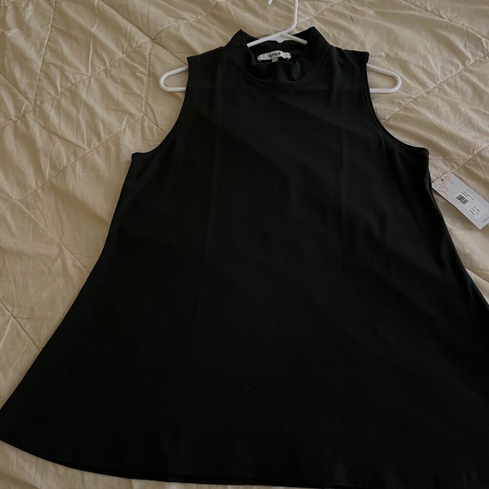 Sympli Mock Neck Tunic A-Line Top, Dark Green (Seaweed), Sleeveless, Size 14